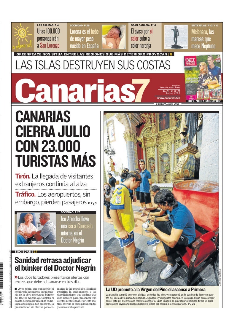 Portada Canarias7 09-08-2013