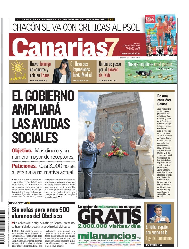 Portada Canarias7 30-08-2013