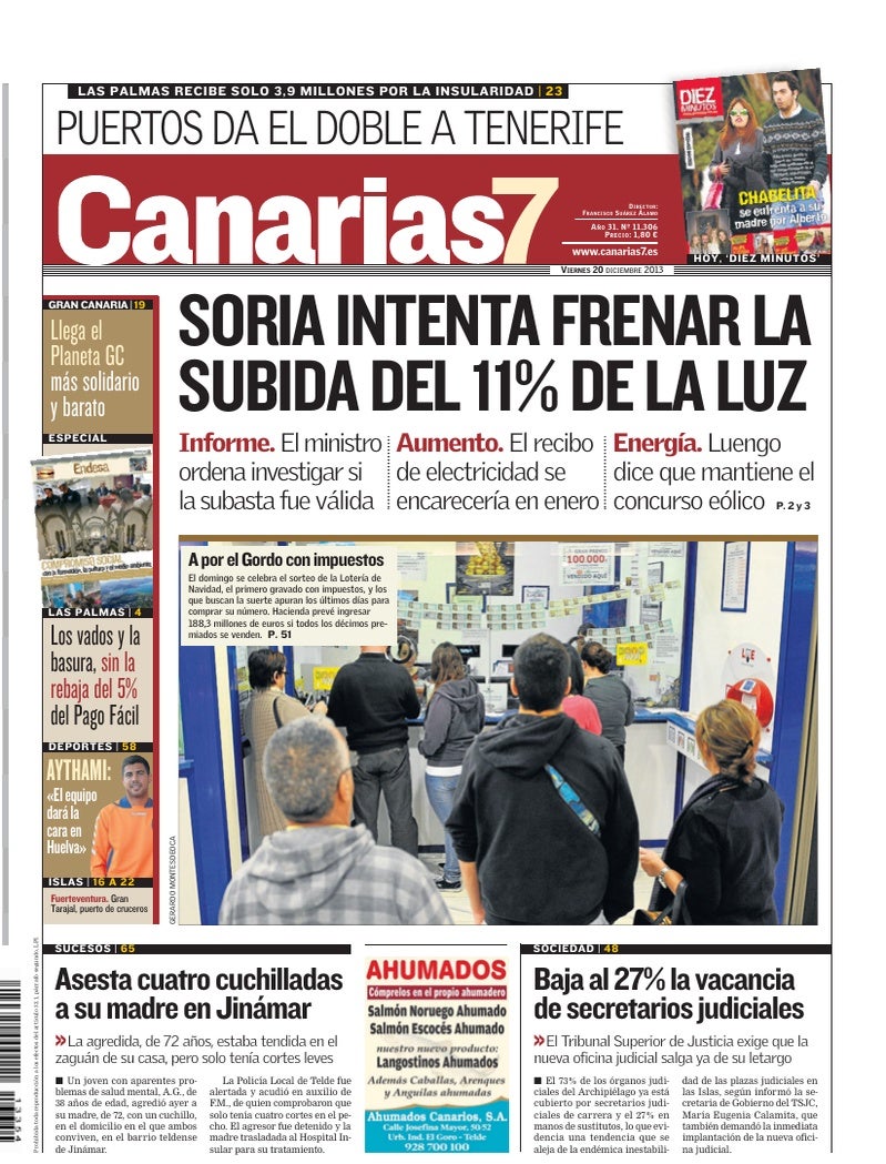 Portada Canarias7 20-12-2013