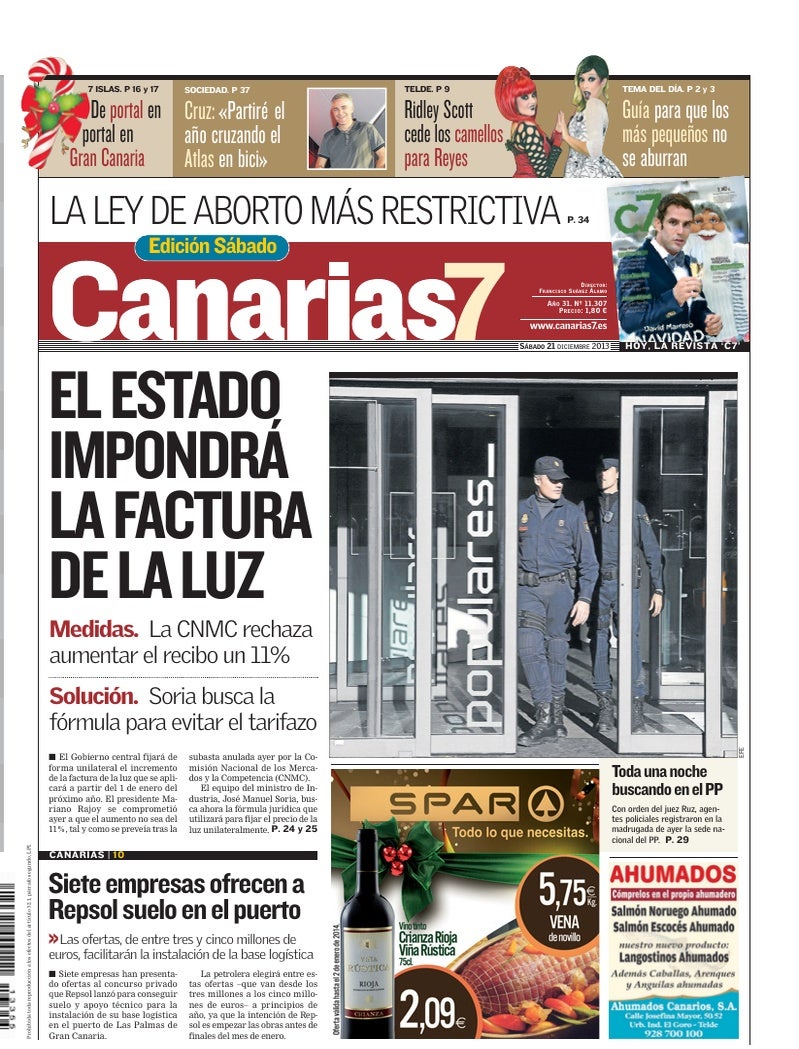 Portada Canarias7 21-12-2013