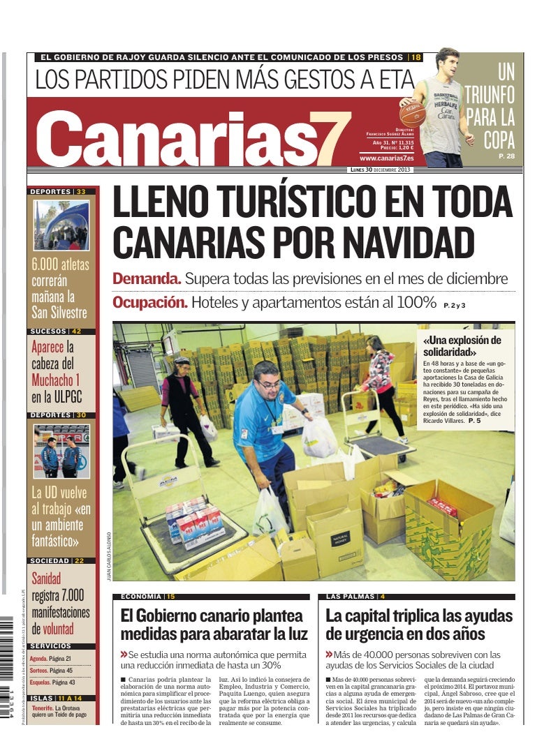 Portada Canarias7 30-12-2013