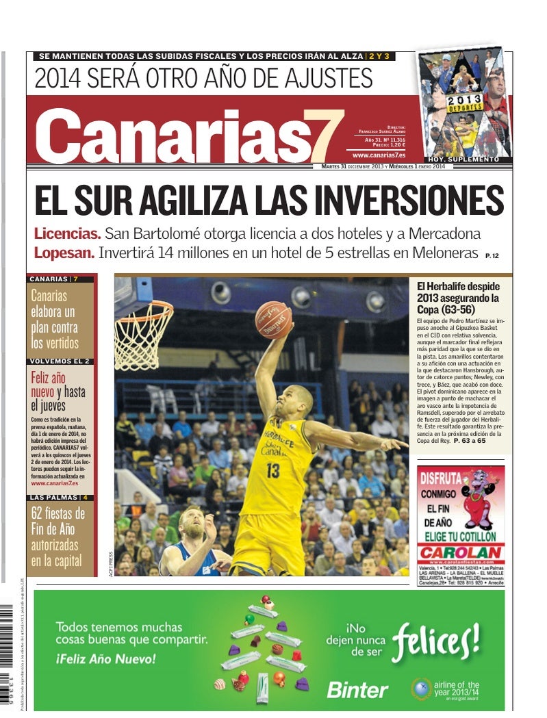 Portada Canarias7 31-12-2013