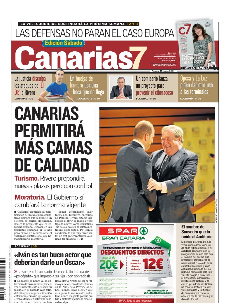 Portada Canarias7 18-01-2014