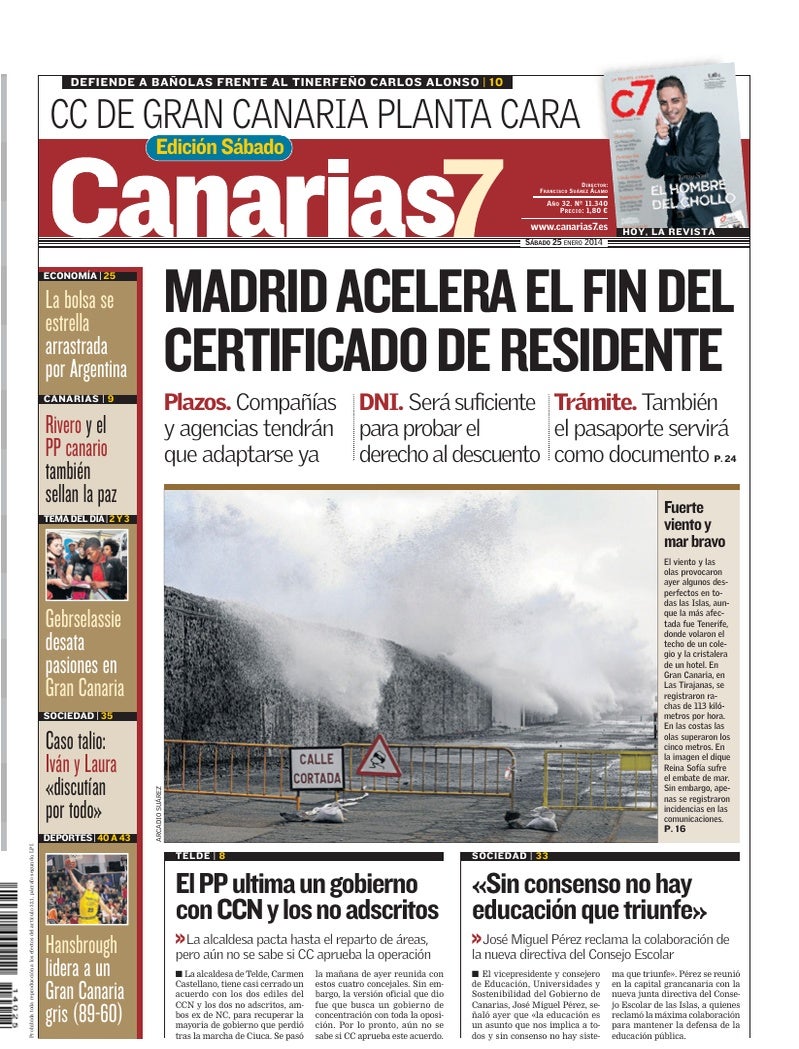 Portada Canarias7 25-01-2014