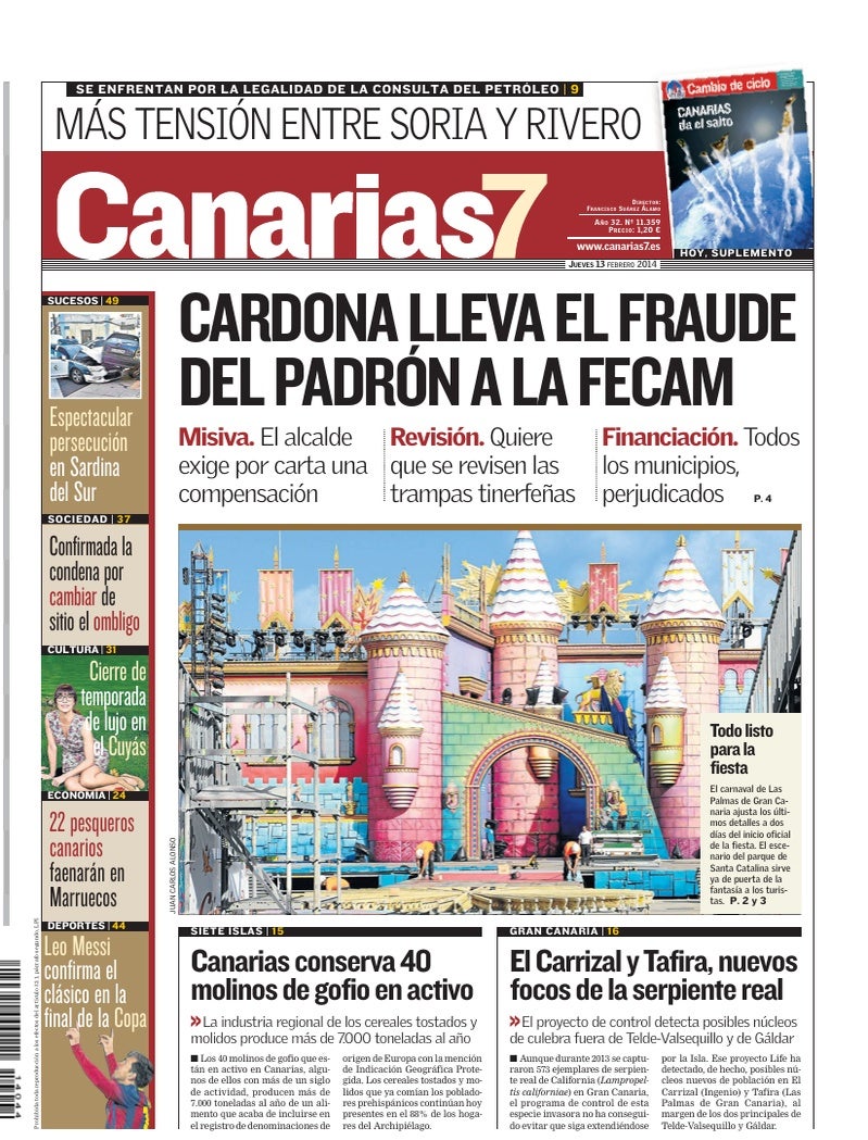 Portada Canarias7 13-02-2014