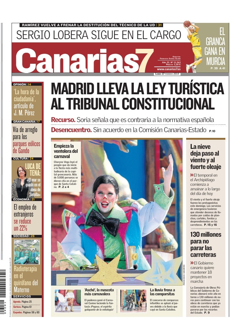 Portada Canarias7 17-02-2014