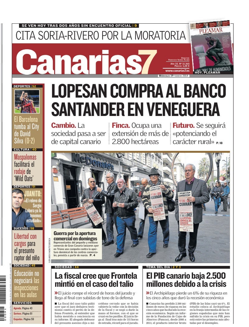 Portada Canarias7 19-02-2014