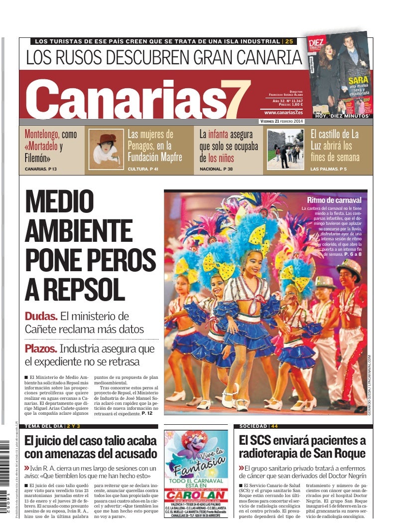 Portada Canarias7 21-02-2014