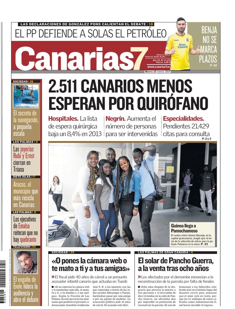 Portada Canarias7 25-02-2014