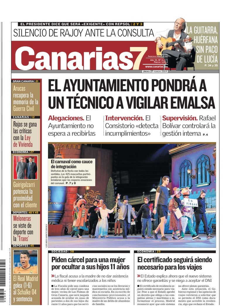 Portada Canarias7 27-02-2014