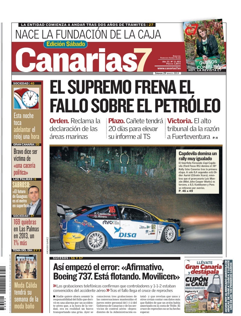Portada Canarias7 29-03-2014
