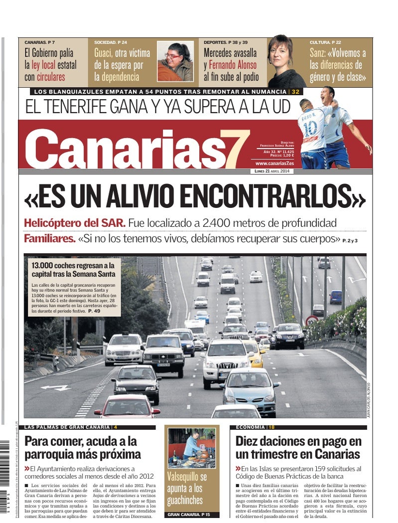 Portada Canarias7 21-04-2014