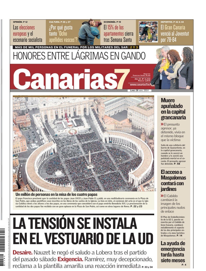 Portada Canarias7 28-04-2014