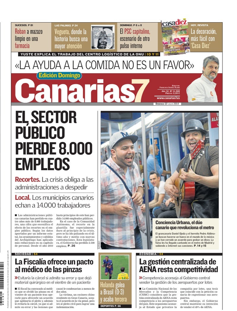 Portada Canarias7 13-07-2014