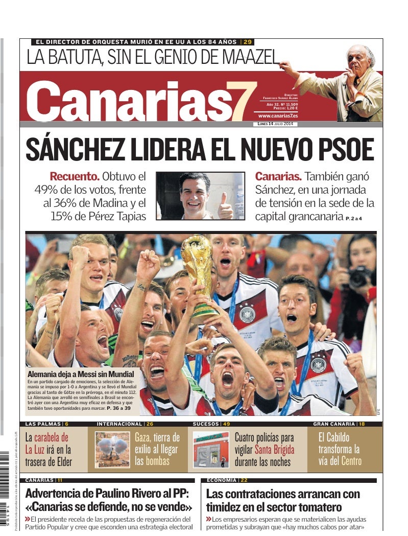 Portada Canarias7 14-07-2014