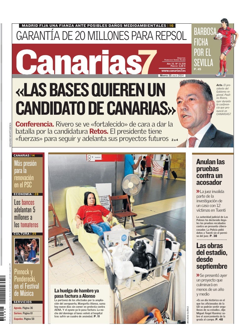 Portada Canarias7 15-07-2014