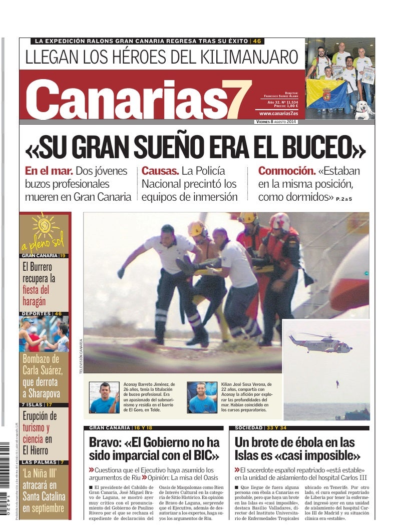 Portada Canarias7 08-08-2014
