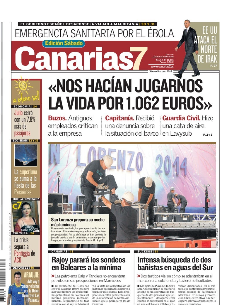 Portada Canarias7 09-08-2014