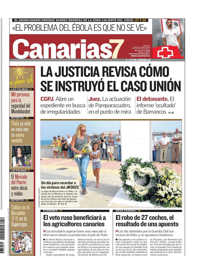 Portada Canarias7 20-08-2014