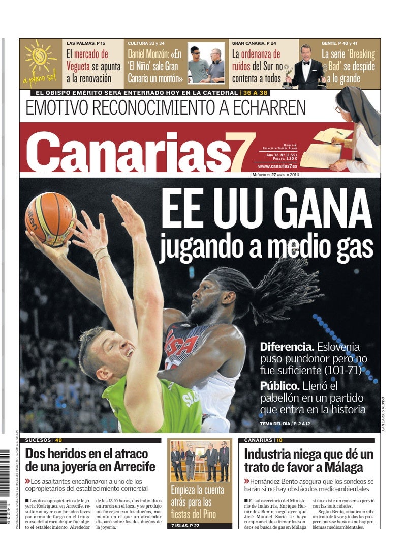 Portada Canarias7 27-08-2014