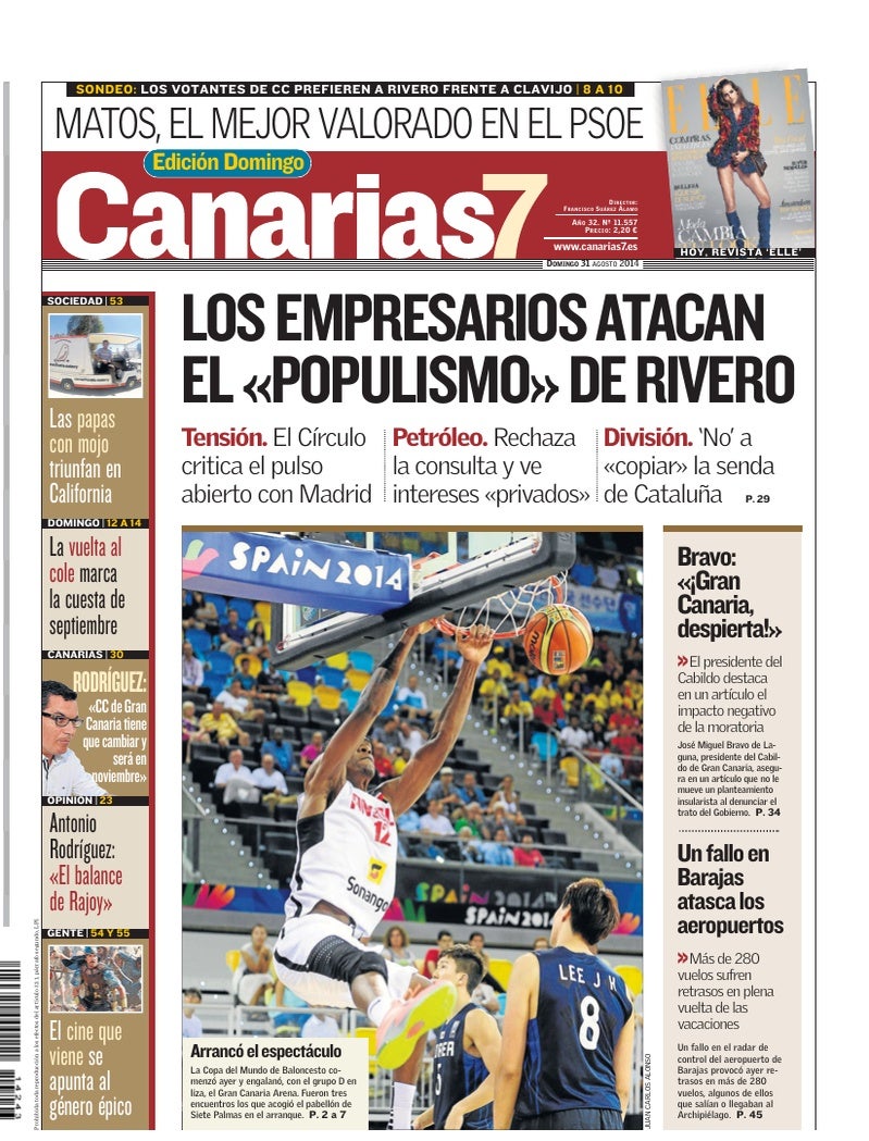 Portada Canarias7 31-08-2014