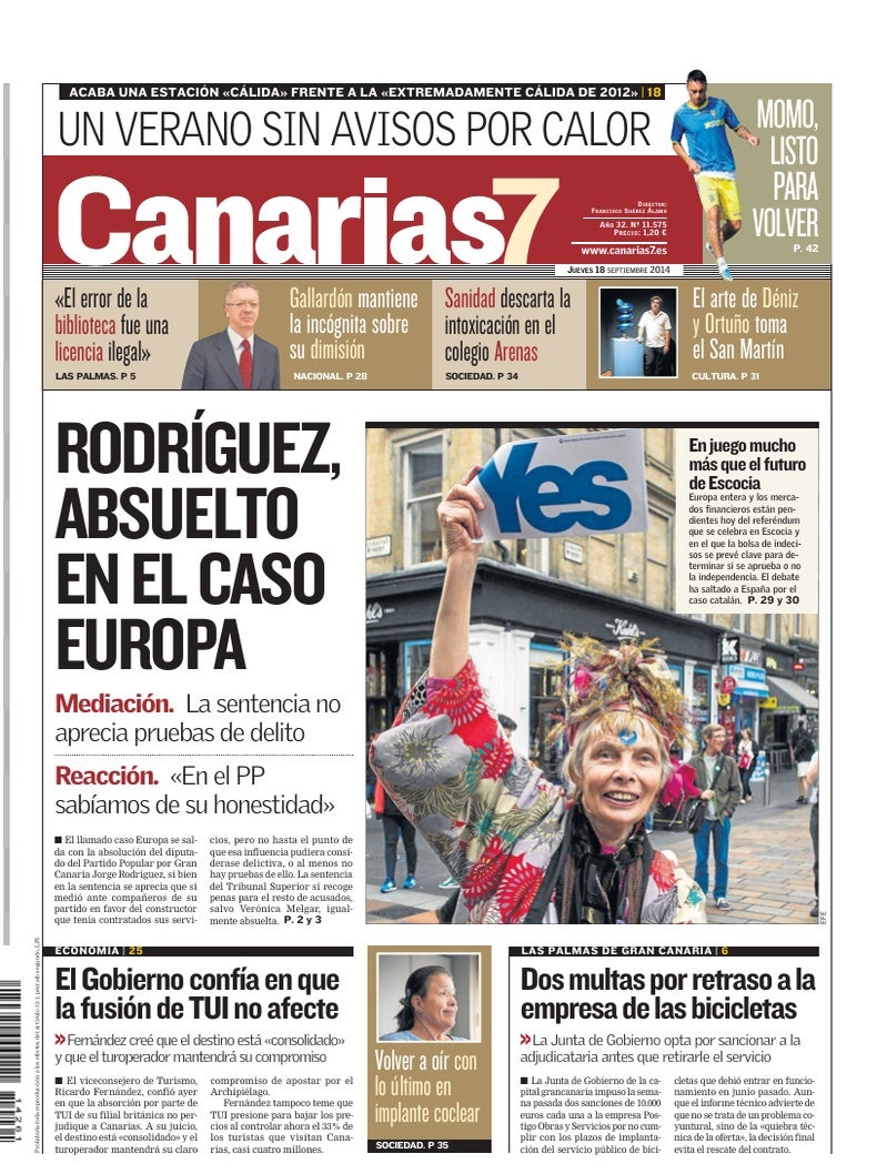 Portada Canarias7 18-09-2014