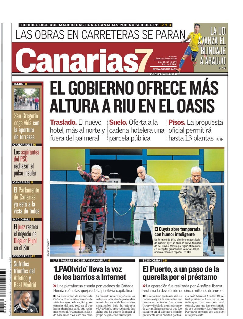 Portada Canarias7 02-10-2014