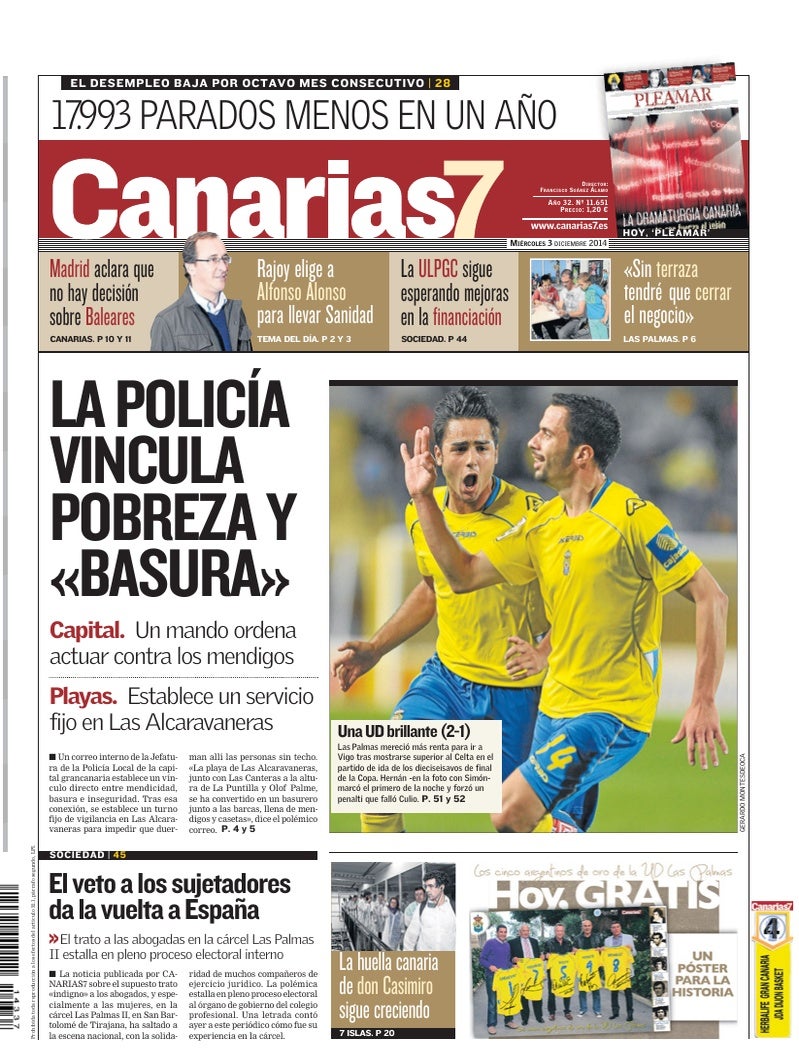 Portada Canarias7 03-12-2014