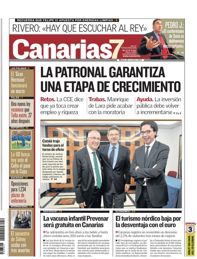 Portada Canarias7 16-12-2014
