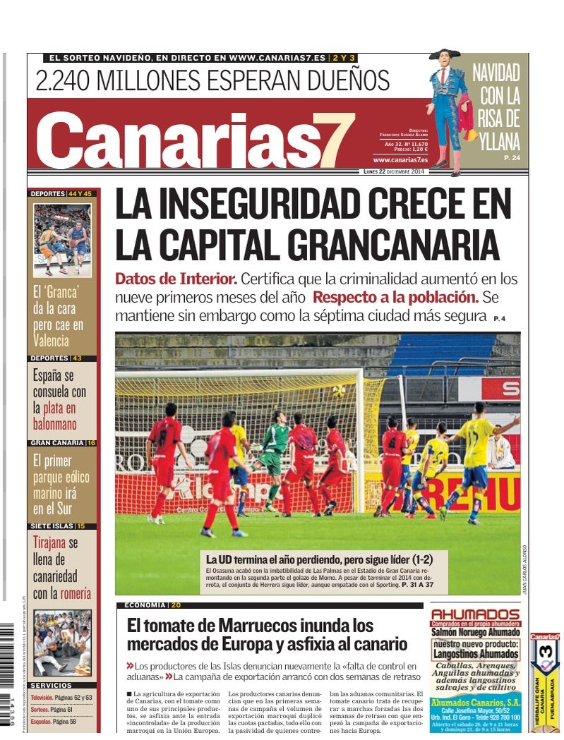 Portada Canarias7 22-12-2014