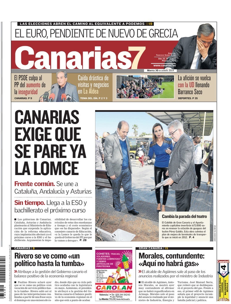 Portada Canarias7 30-12-2014