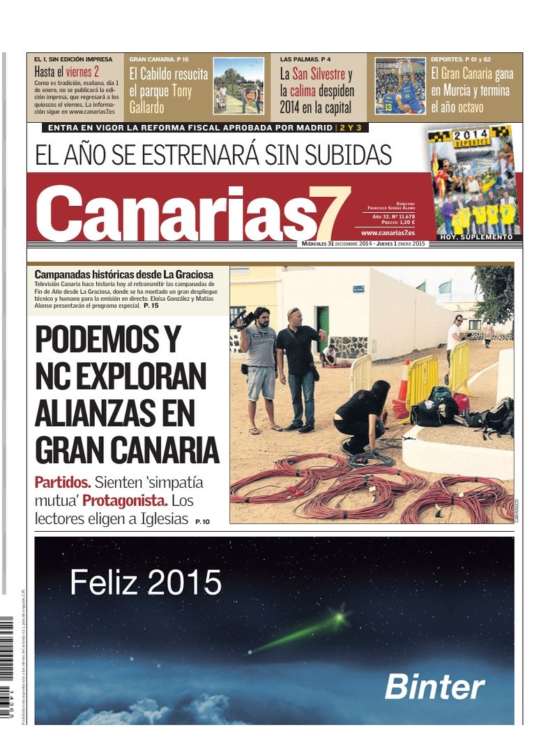 Portada Canarias7 31-12-2014
