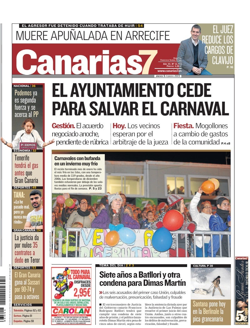 Portada Canarias7 05-02-2015