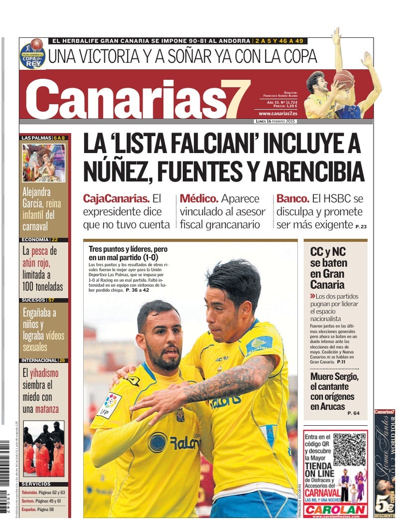 Portada Canarias7 16-02-2015