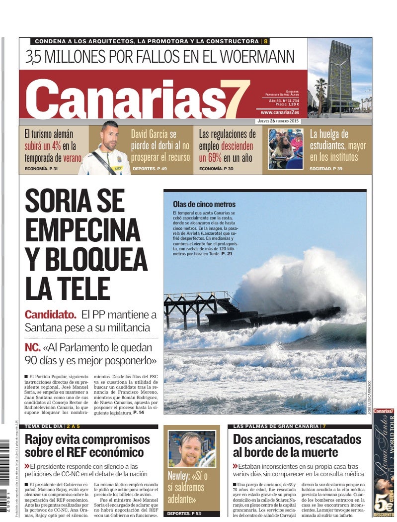 Portada Canarias7 26-02-2015