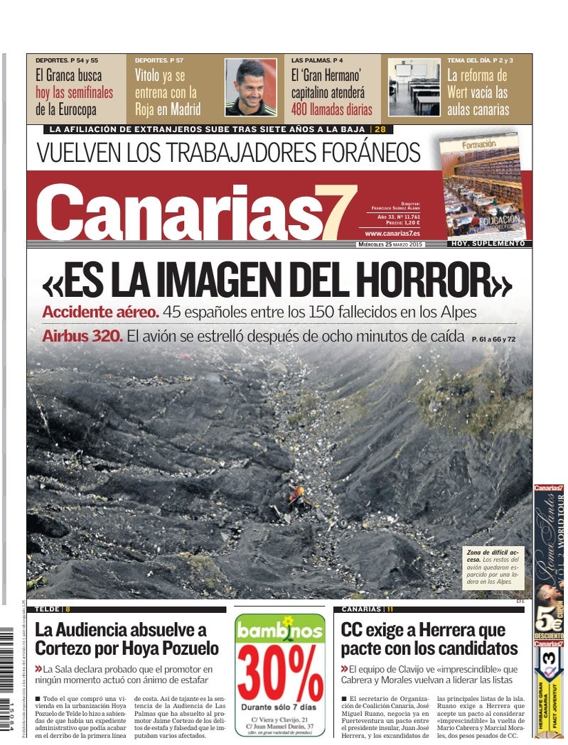 Portada Canarias7 25-03-2015