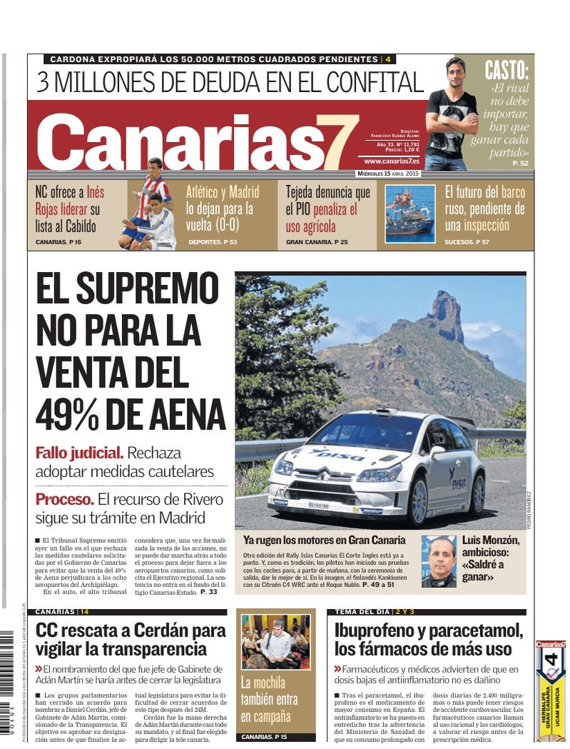 Portada Canarias7 15-04-2015