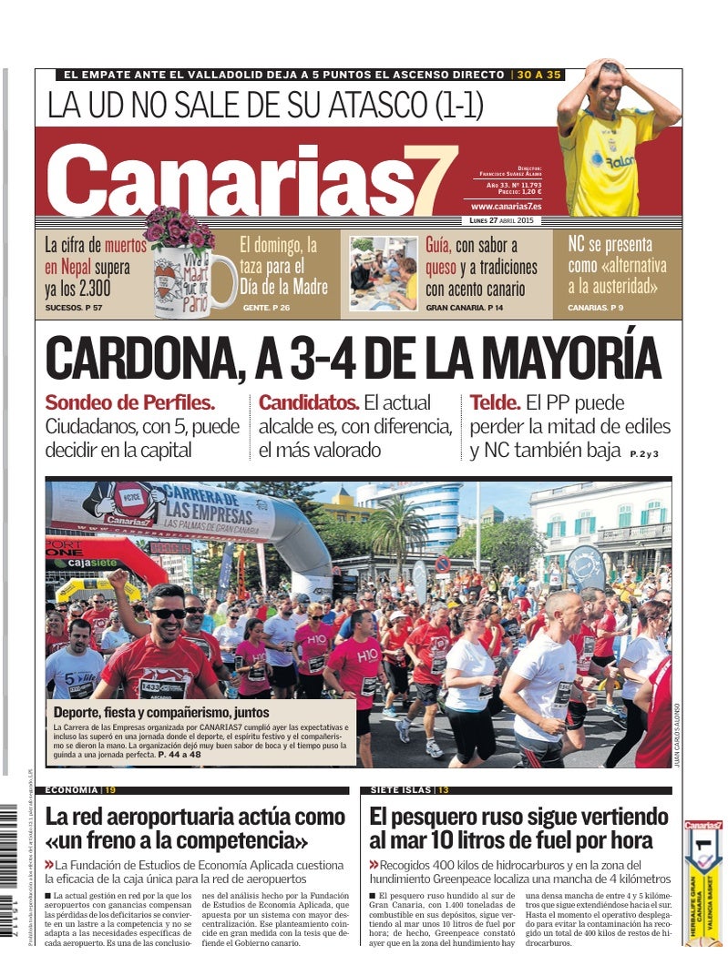 Portada Canarias7 27-04-2015
