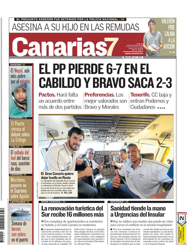 Portada Canarias7 28-04-2015