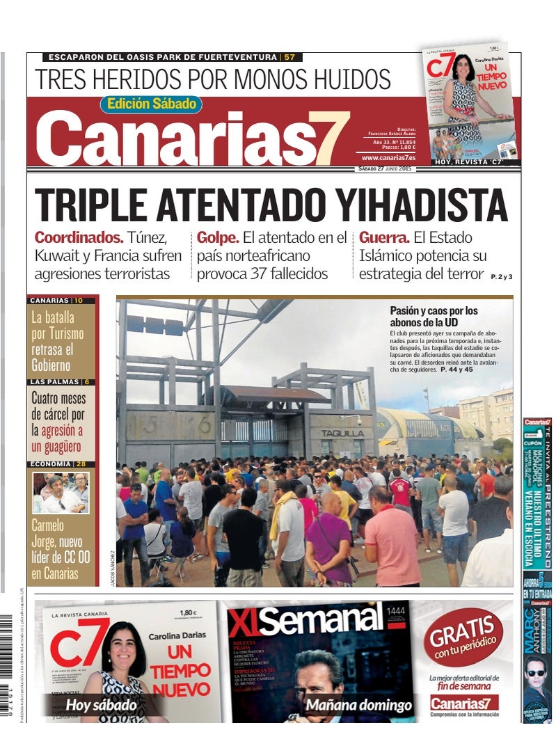 Portada Canarias7 27-06-2015