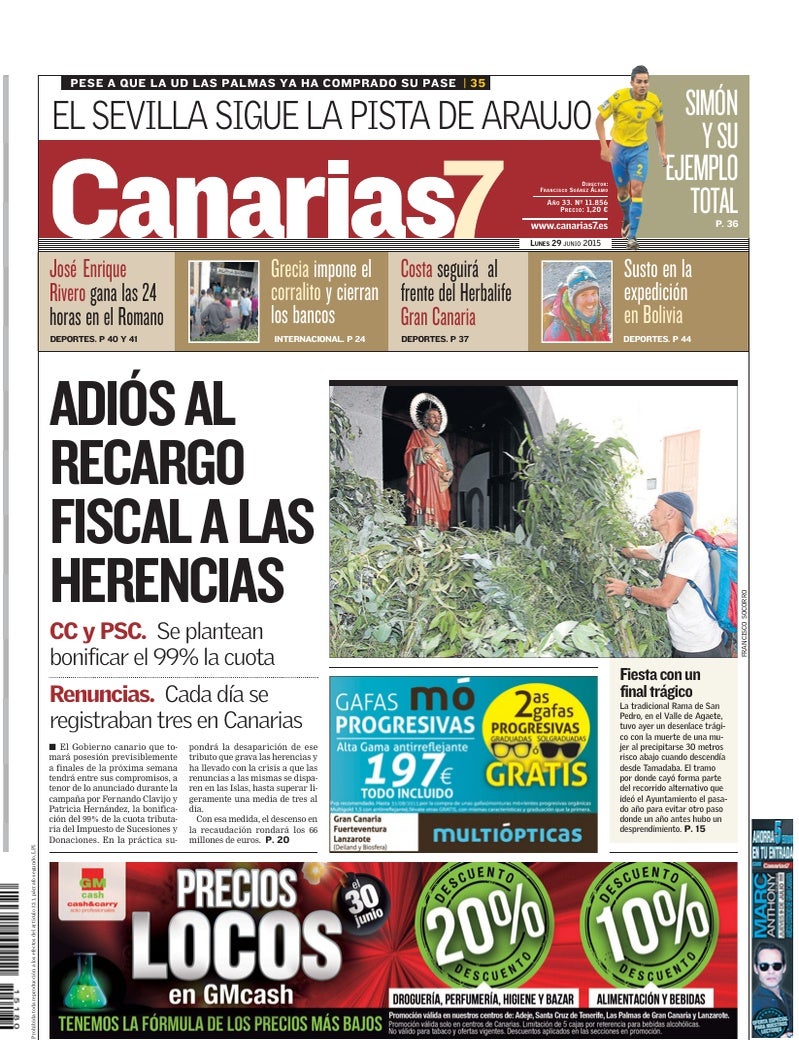 Portada Canarias7 29-06-2015