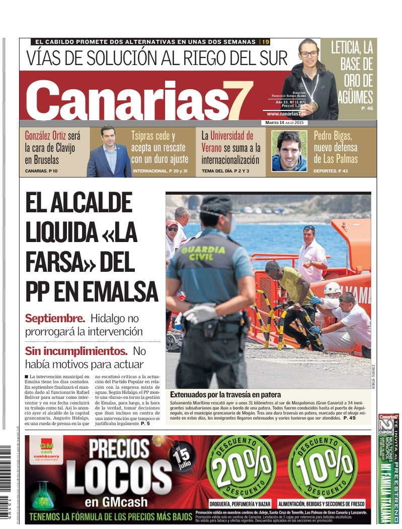 Portada Canarias7 14-07-2015