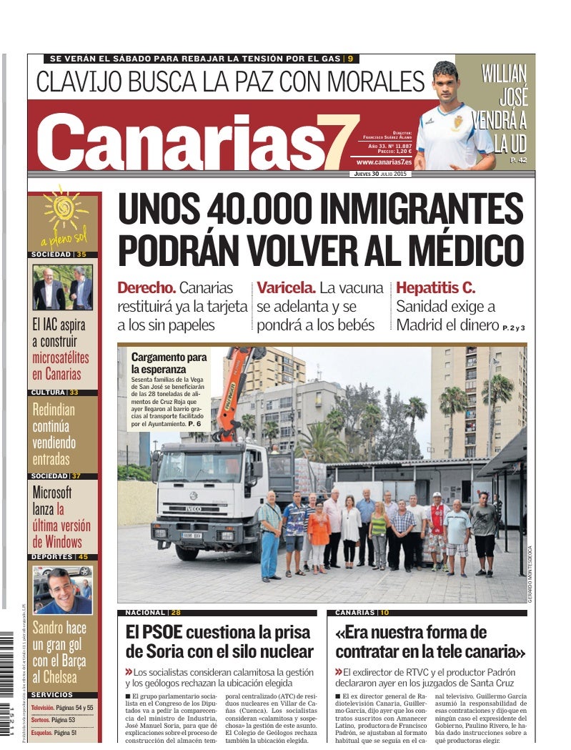Portada Canarias7 30-07-2015