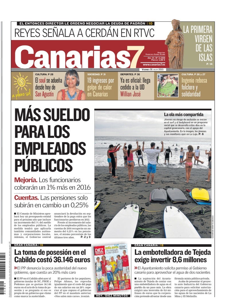 Portada Canarias7 31-07-2015