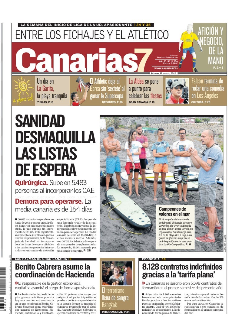 Portada Canarias7 18-08-2015