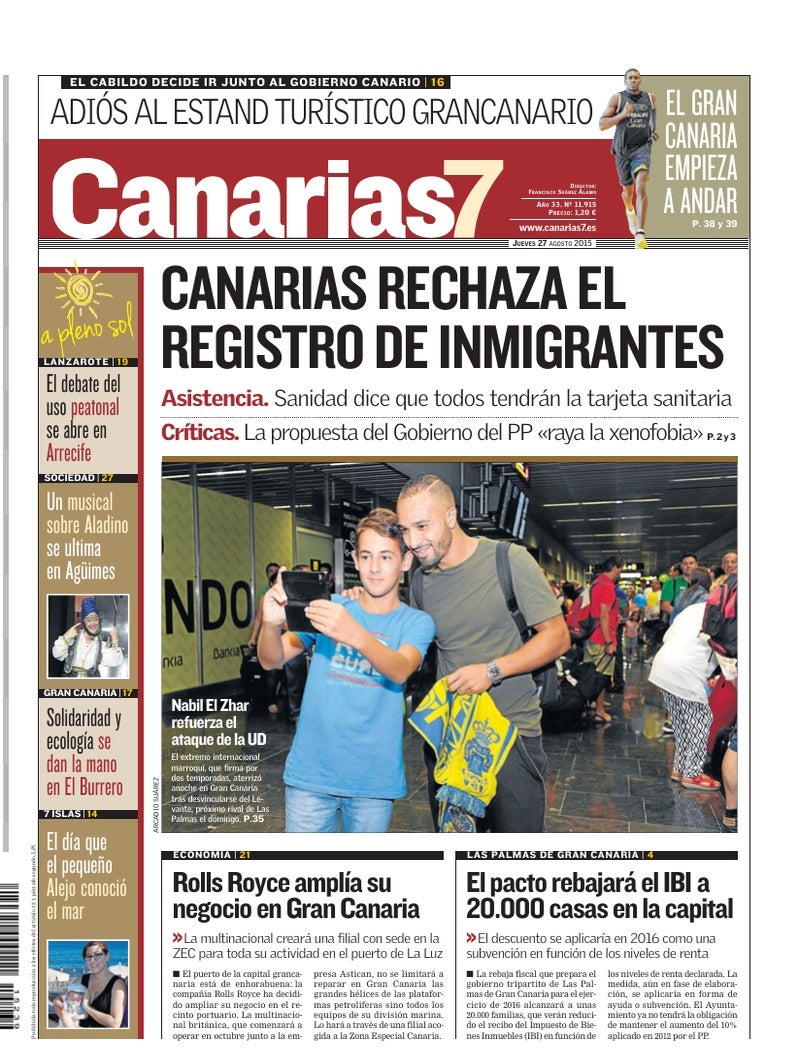 Portada Canarias7 27-08-2015