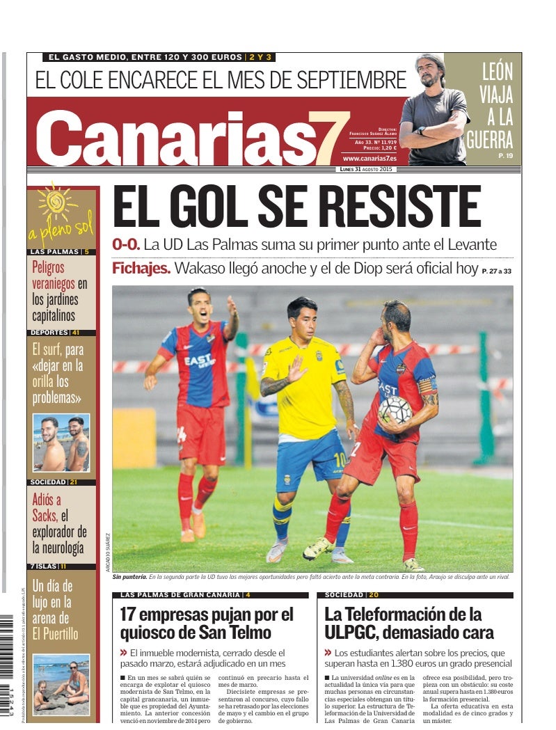 Portada Canarias7 31-08-2015