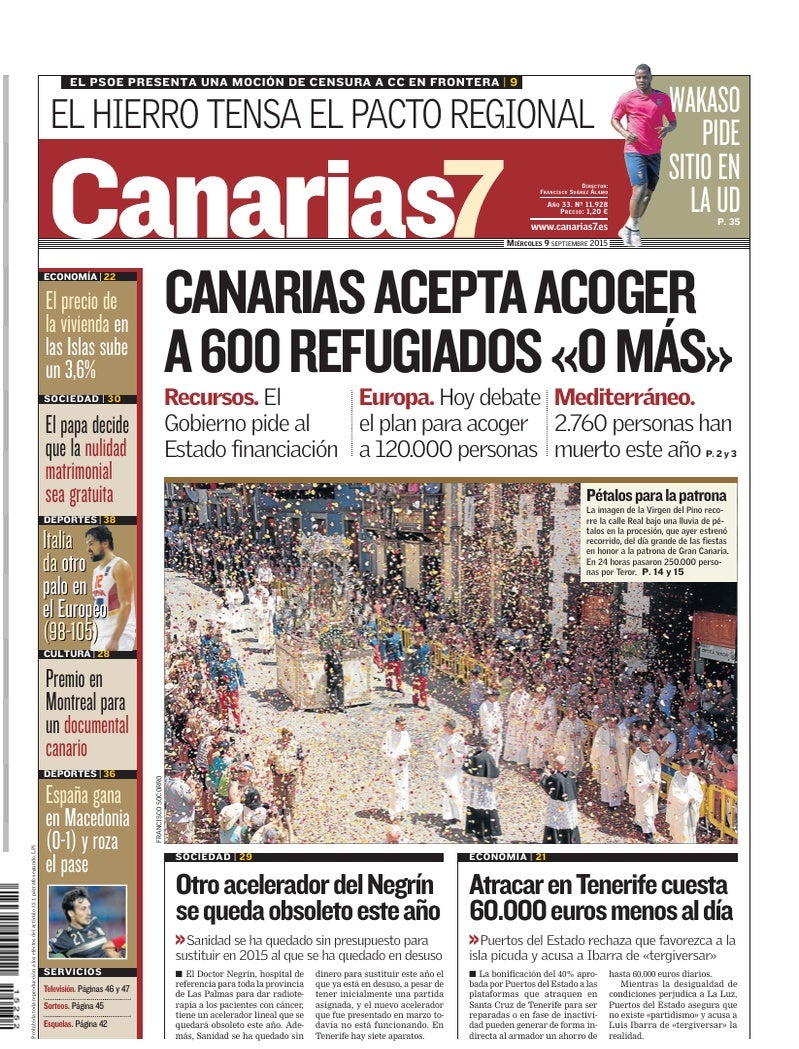 Portada Canarias7 09-09-2015