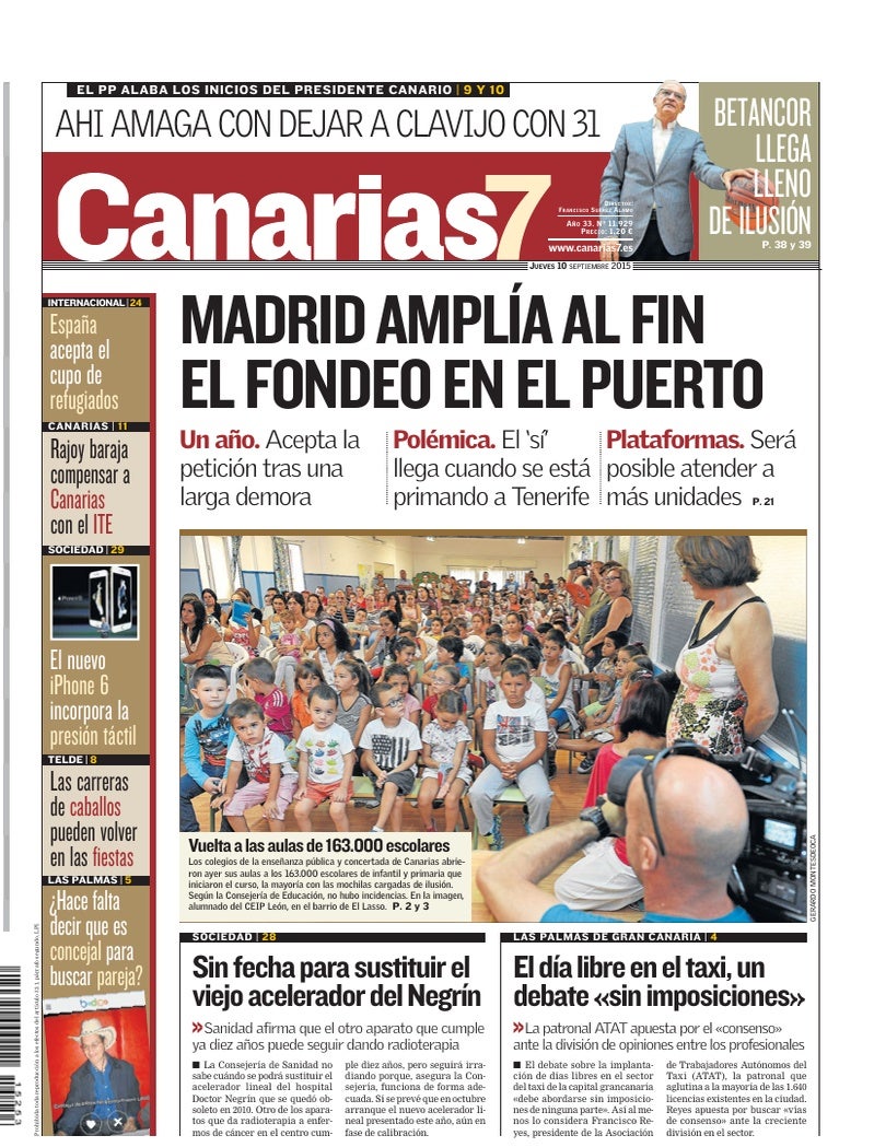 Portada Canarias7 10-09-2015