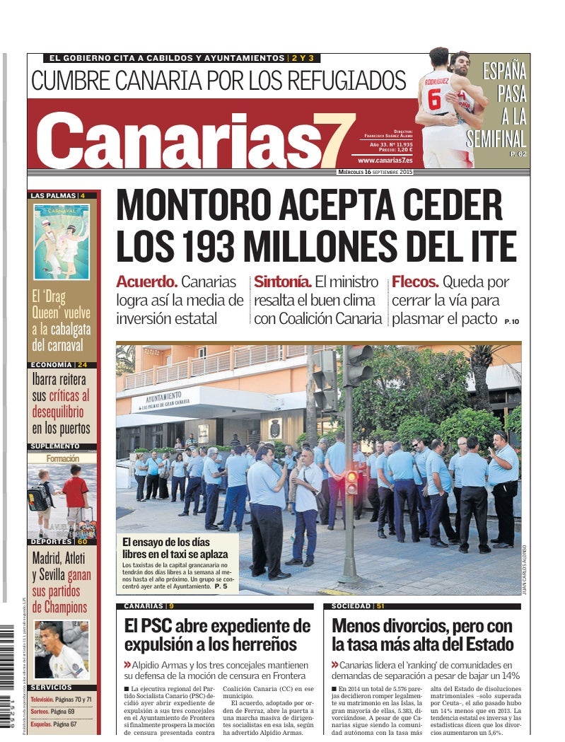 Portada Canarias7 16-09-2015